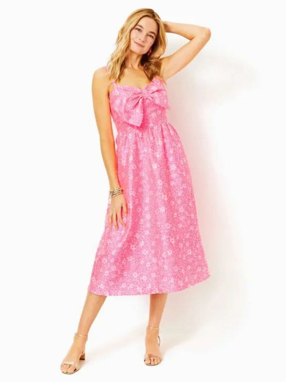 Lilly Pulitzer NWT Ellara Jacquard Midi Bow Dress Pink Baby Blues Size 14